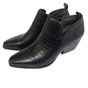 Franco Sarto Dingo 2 Ankle Booties Black Side Zip Reptile Leather Womens 7